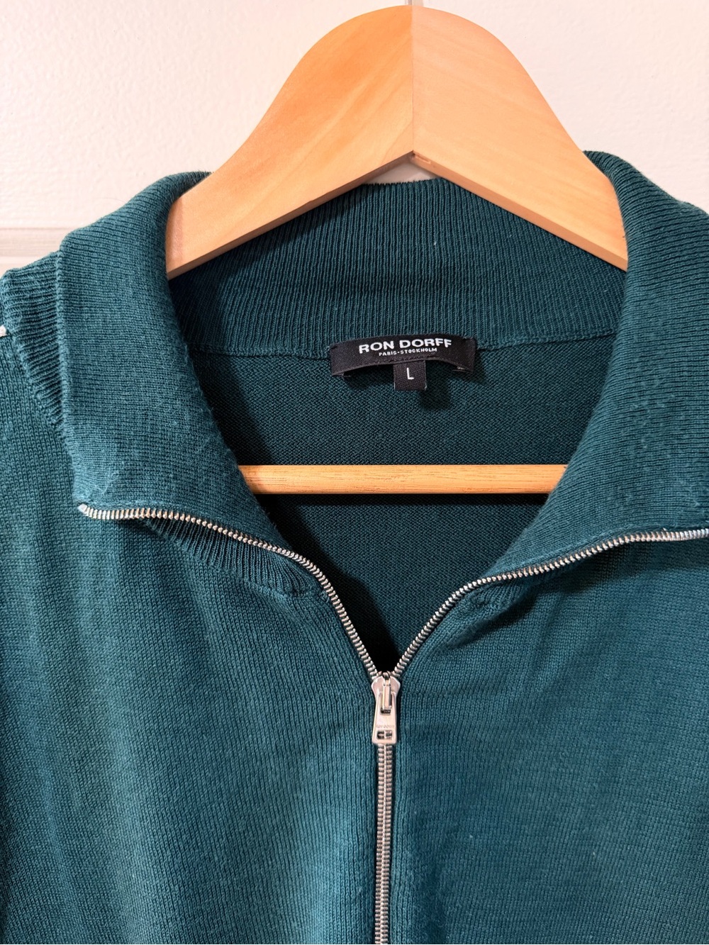 Men's Full-Zip Sweater Polo in Green, Silk/Cotton Blend RON DORFF
